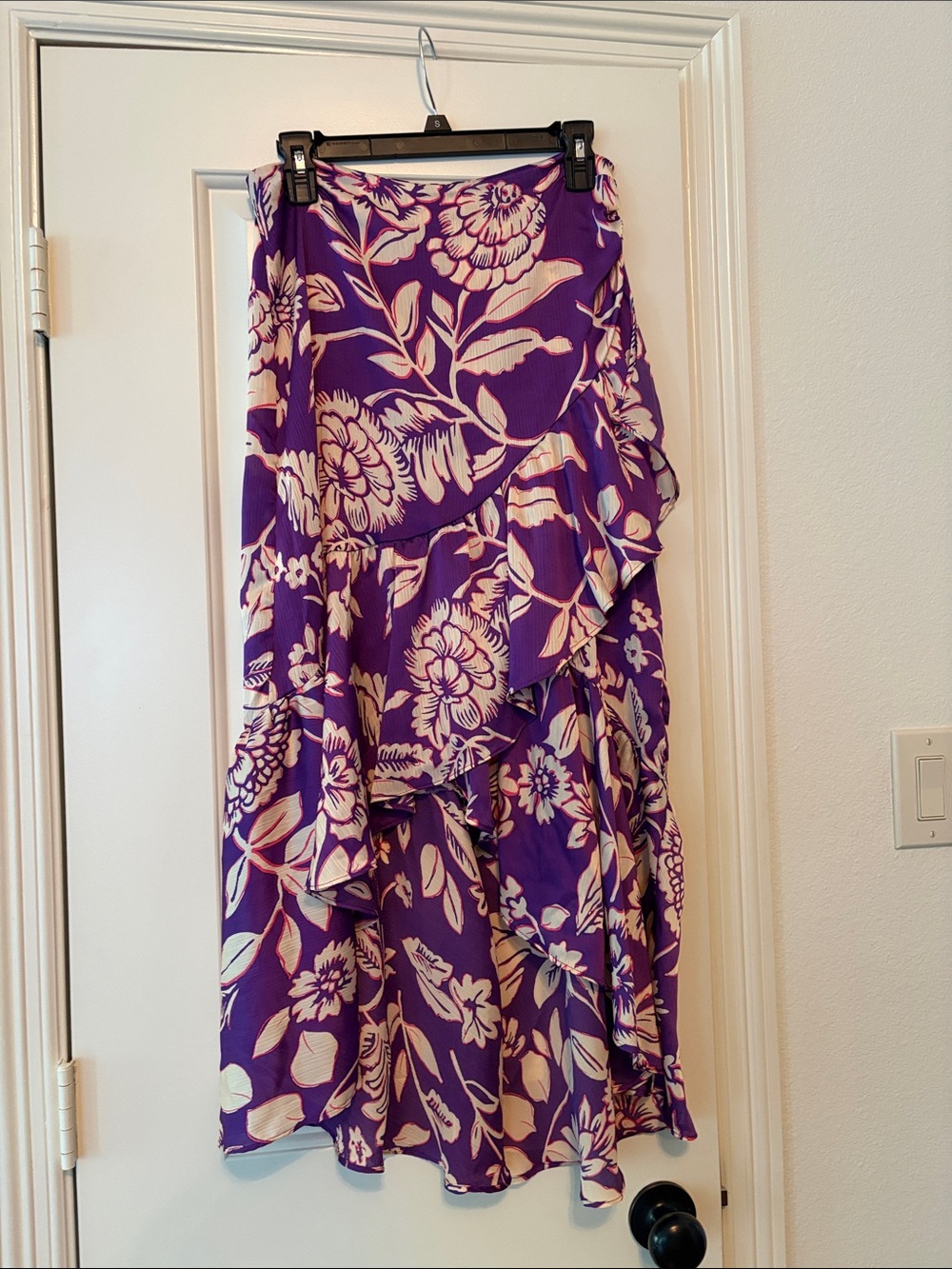 Zara Purple and Cream Floral High-Low Ruffle Skirt